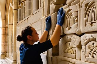 Volunteer team performing Heritage stonework restoration volunteering